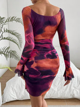 Ladies' Tie Dye Twisted Bell Sleeve Bodycon Dress